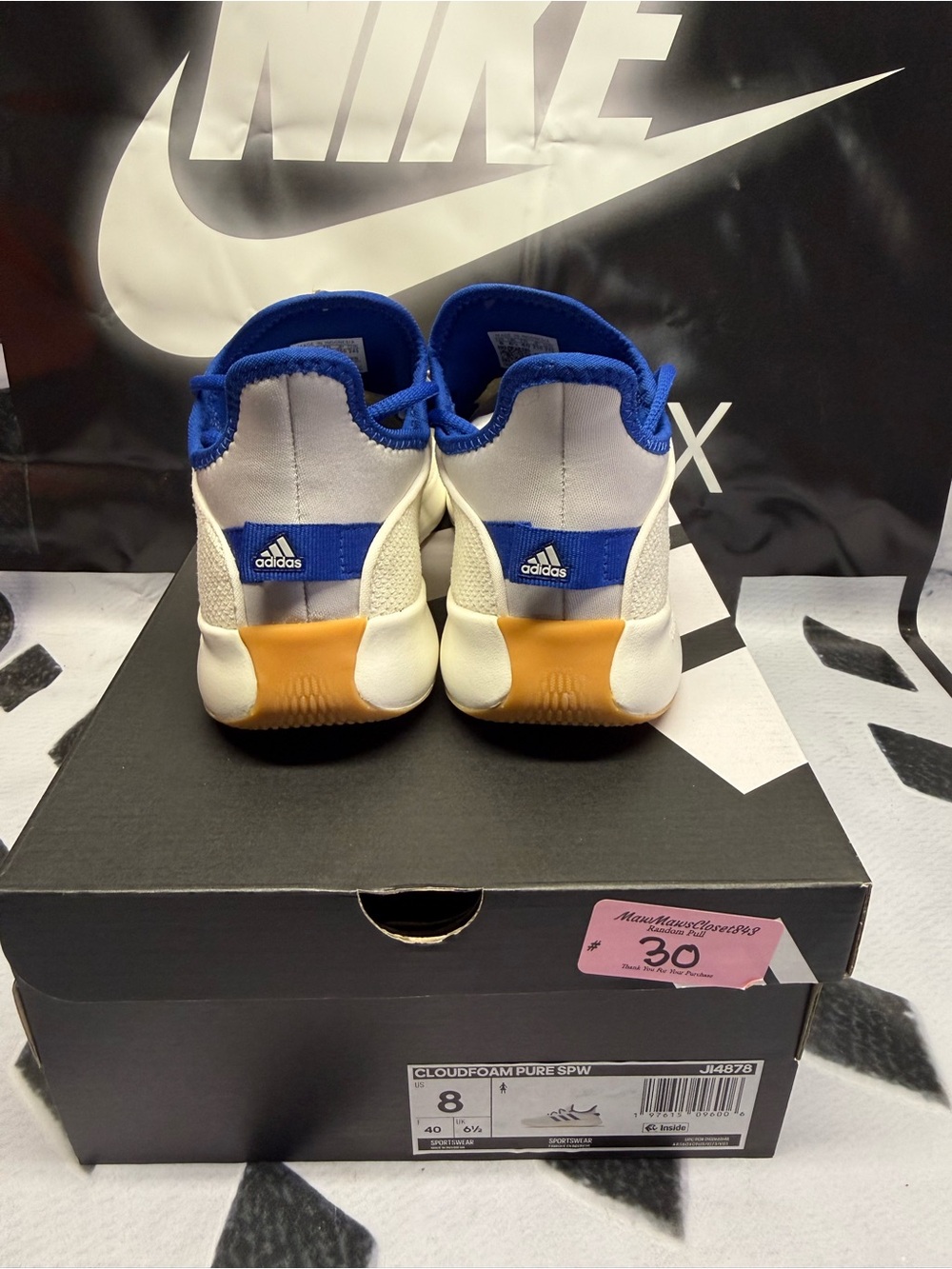 adidas White and Blue Running Shoes with Gum Outsole - Picture 4 of 5